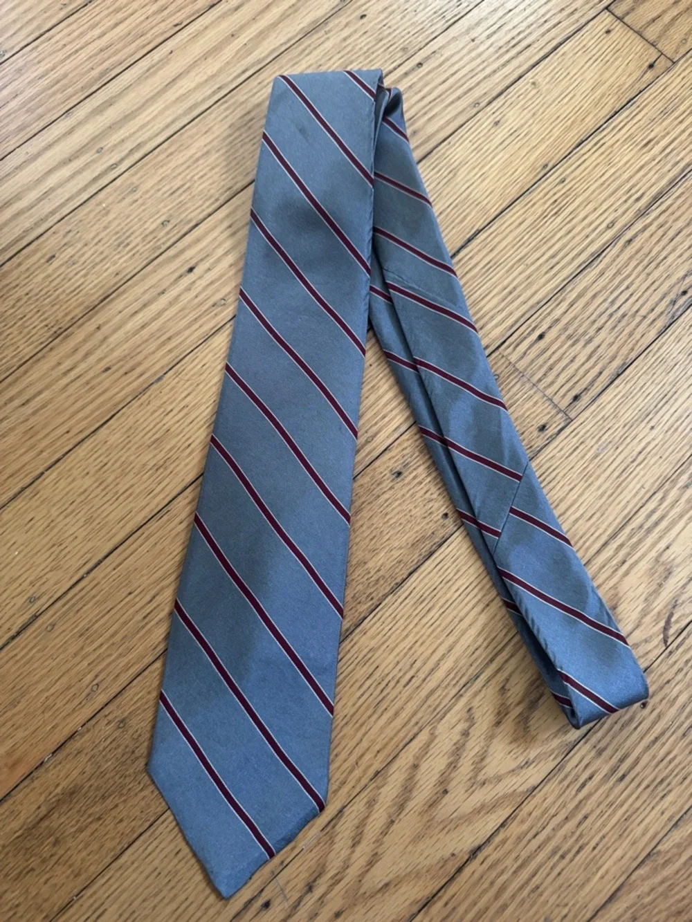 Vintage Dior Gray Tie with Burgundy Diagonal Stripes